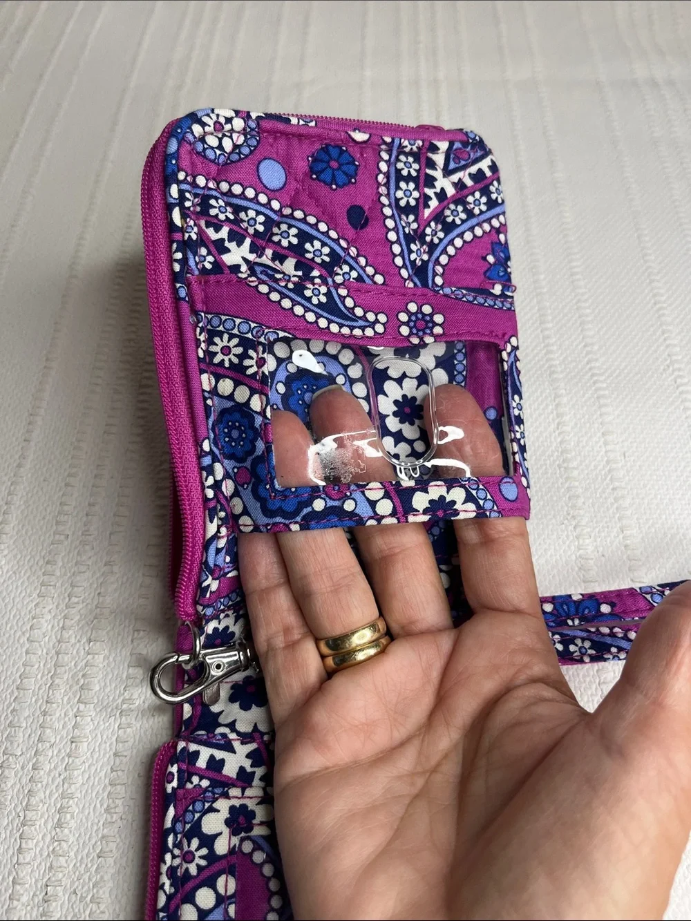 Vera Bradley Purple Paisley Quilted Wristlet Phone &double ID wallet Boysenberry